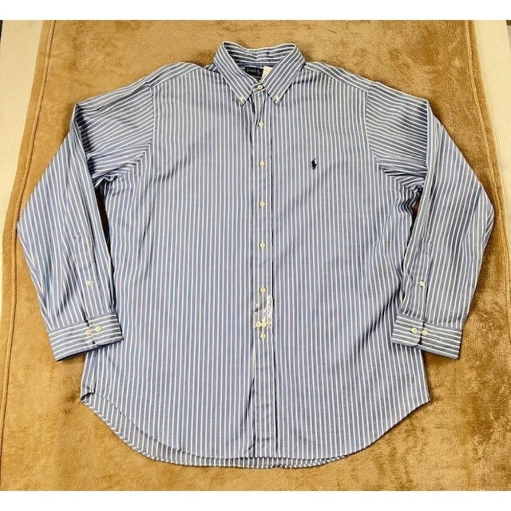 Ralph Lauren Blue and White Striped Button-Down Shirt